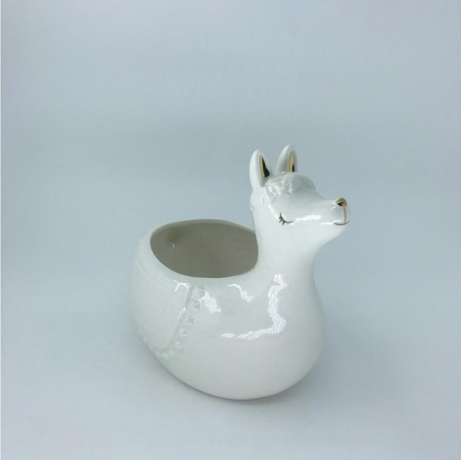 CACHEPOT CERAMICA LHAMA BRANCO 16X15