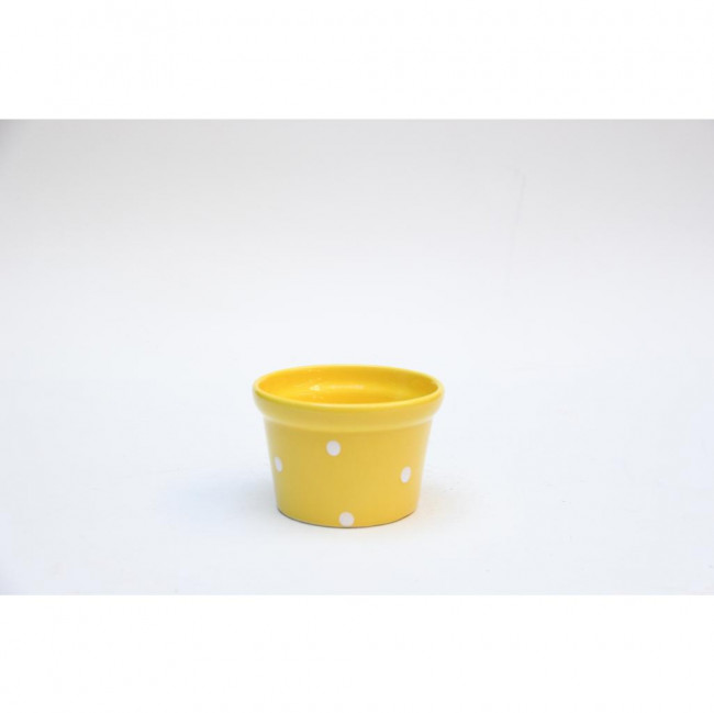 VASO CERAMICA BOLINHAS BRANCAS AMARELO 0,14X0,10