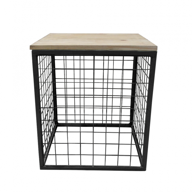 CUBO ARAMADA PRETO COM TAMPO DE MADEIRA 45X45