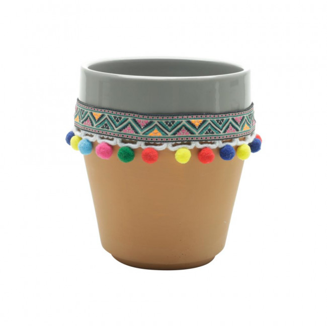 VASO CERAMICA MEXICAN POMPONS 15X12