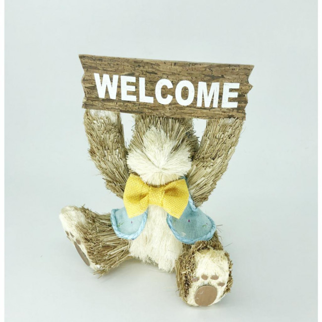 COELHO DE PALHA COM PLACA WELCOME 20X17