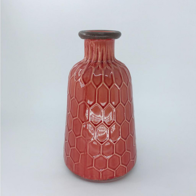 VASO CERAMICA VERMELHO HEXAGONOS 24X13