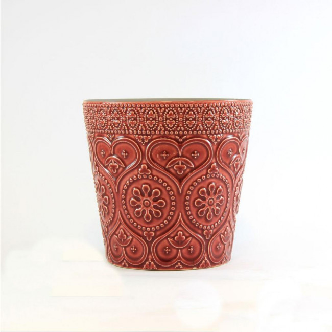 CACHEPOT VERMELHO ANTIGO CORAÇÕES 13X13