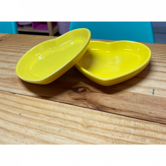 BANDEJA MINI CORACAO AMARELO CERAMICA 12CM