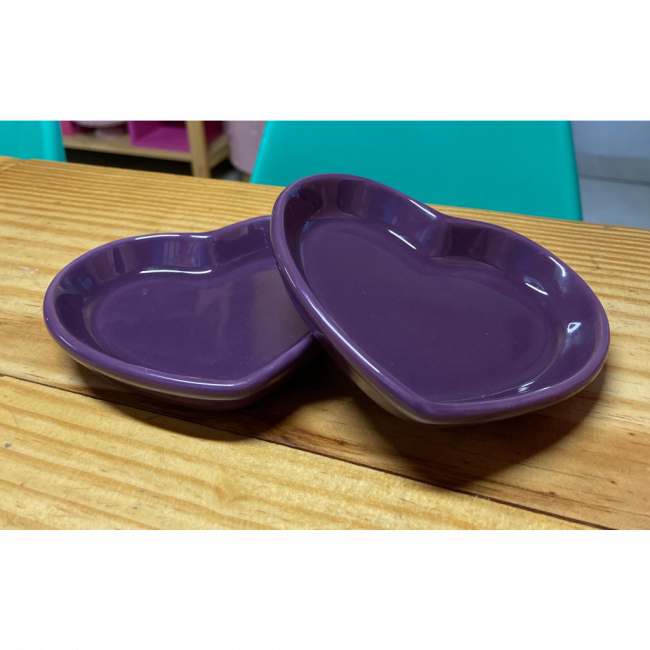 BANDEJA MINI CORACAO ROXO CERAMICA 12CM