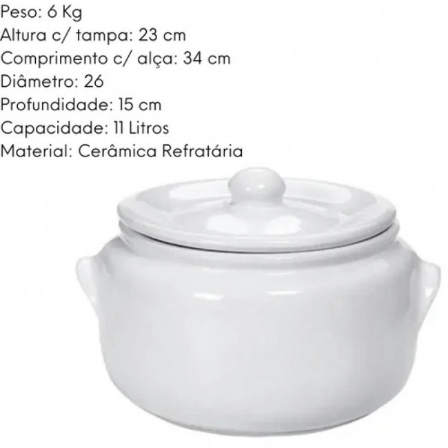 Caçarola Ceramica Branca - 11 Lts