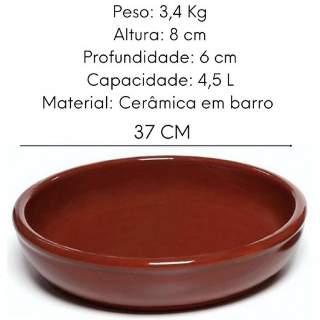 Travessa Cerâmica Marrom Redonda Grande - 37cm