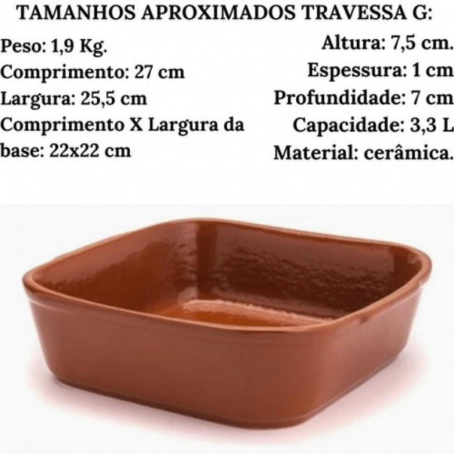 Travessa Quadrada Cerâmica Marrom 3,300ml