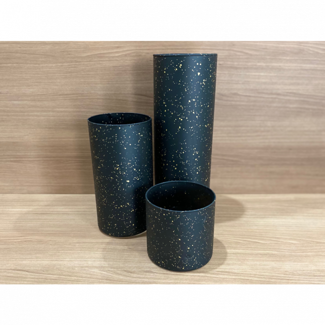 Vaso Cilindro Preto com Pintas Douradas M