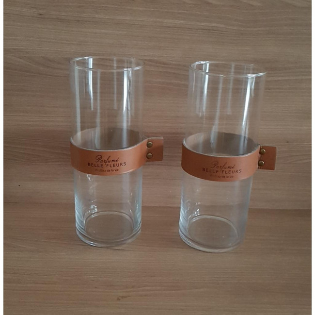 Duo Vasos Vidro/Couro M