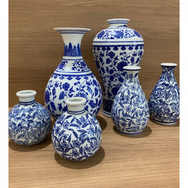 Vaso Flores Azul Bojudo M