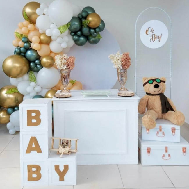 DECOR CHÁ BEBÊ URSO COM DOURADO (SEM BALÕES) DE 554,00