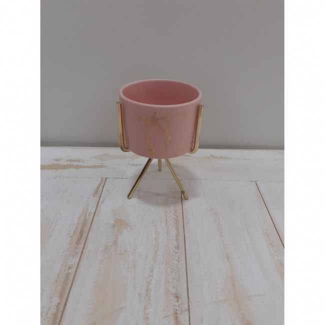 MINI VASO ROSA COM SUPORTE DOURADO