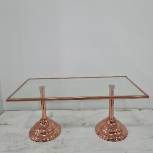 SUPORTE ALTO RETANGULAR COM VIDRO ROSE GOLD