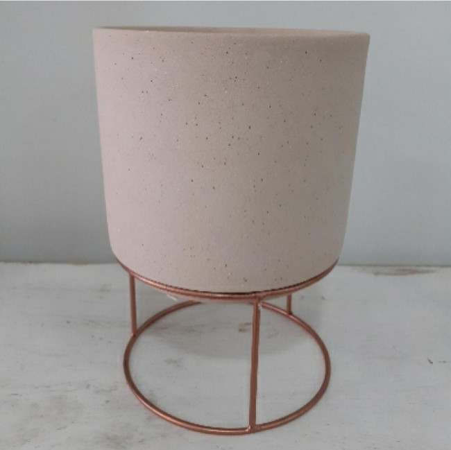 VASO CERÂMICA COM SUPORTE ROSE