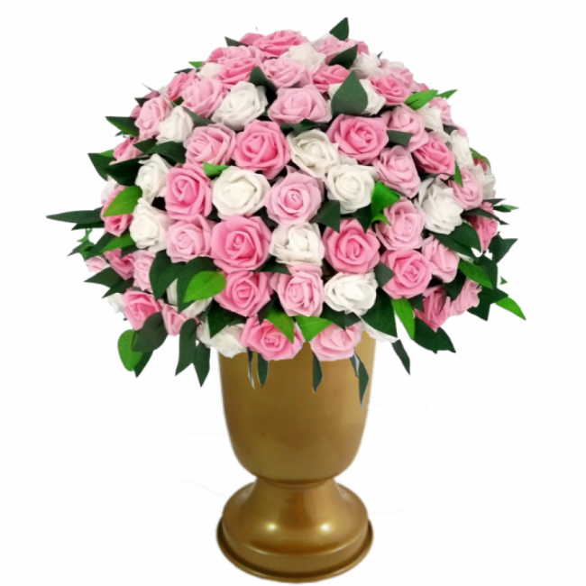 ARRANJO FLORAL GRANDE A 019 ROSA - VASO DOURADO