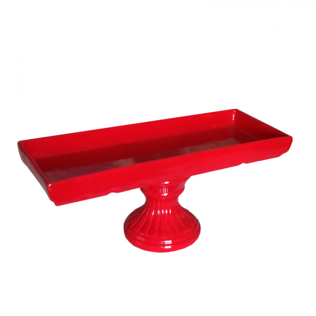 Bandeja Cerâm Vermelha Retân C/ Pé 33x12x15cm