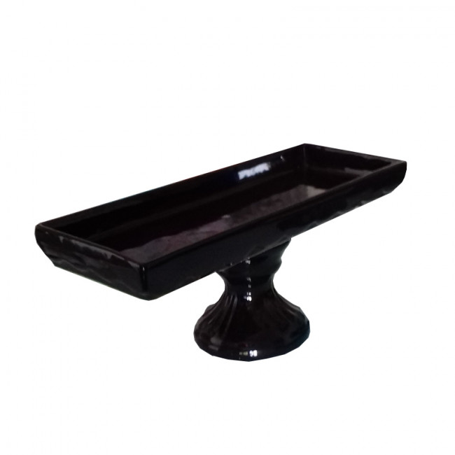 Bandeja Cerâm Preta Retân C/ Pé 33x12x15cm