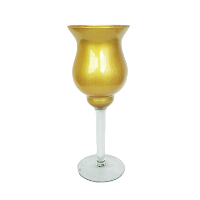 Solitário Vidro Taça Dourado 42cm