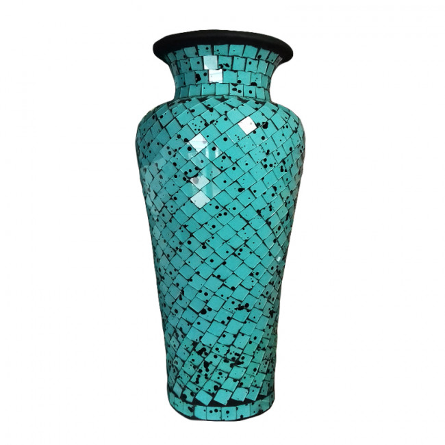 Vaso Cerâm Mosaico Azul Tiffany 20x62cm