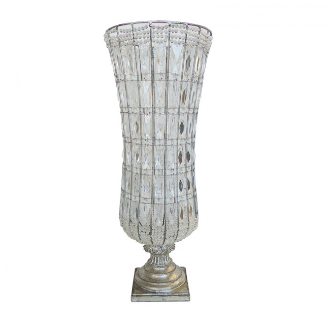 Vaso Cristal Base Resina Prata 25x69cm