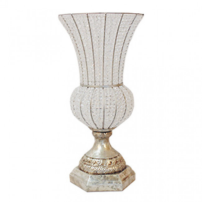 Vaso Cristal Base Resina Prata 36x72cm