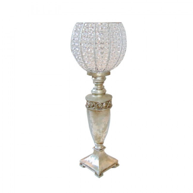 Castiçal Cristal Base Resina Prata 18x68cm