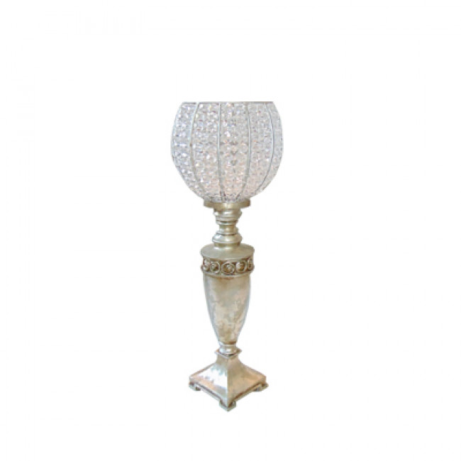 Castiçal Cristal Base Resina Prata 15x56cm