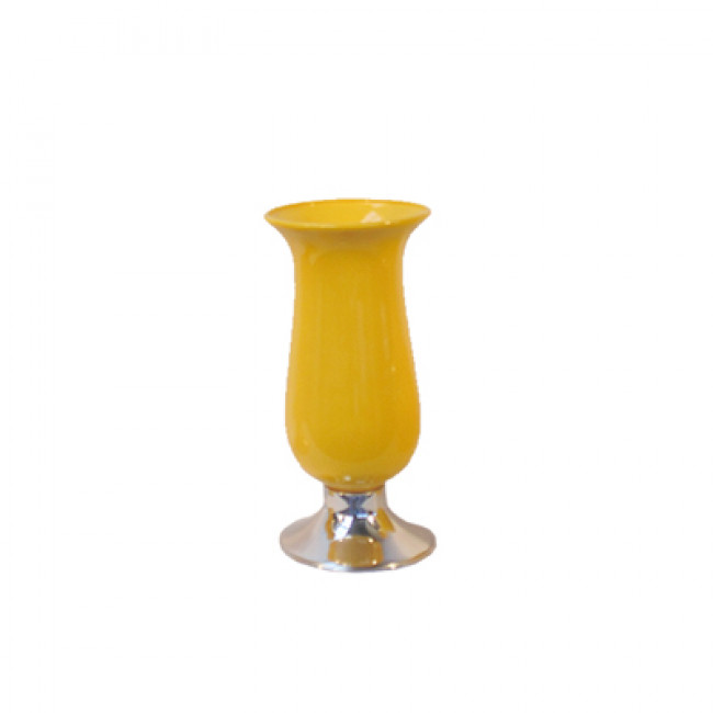 Vaso Cerâm Amarelo Base Inox 20x42cm