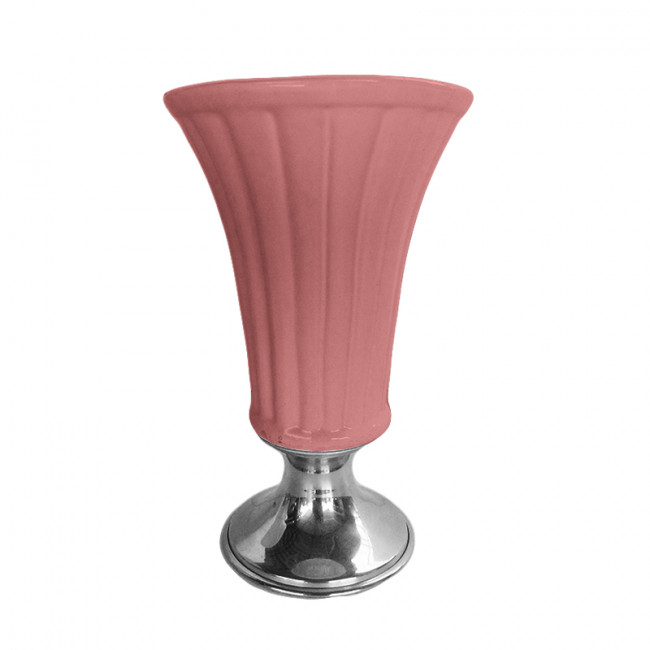 Vaso Cerâm Rosa Base Inox 22x34cm