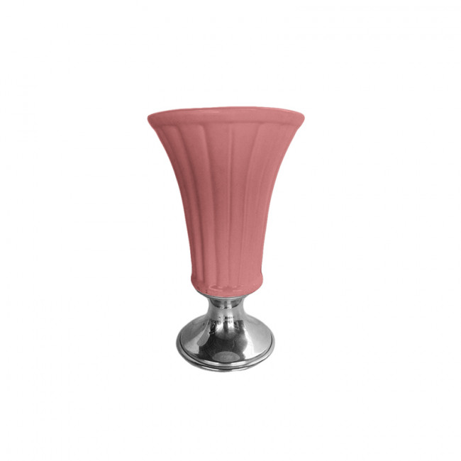 Vaso Cerâm Rosa Base Inox 18x26cm