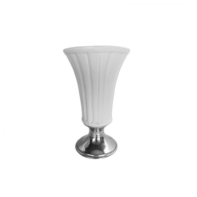 Vaso Cerâm Branco Base Inox 18x26cm