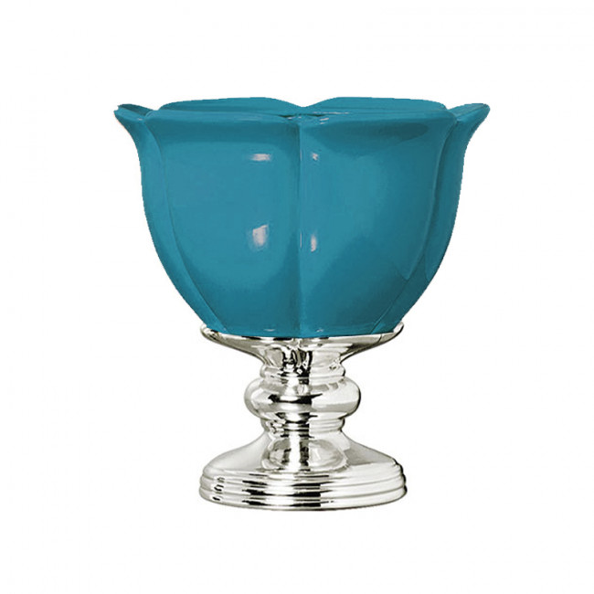 Vaso Cerâm Azul Turquesa Base Cromada 27x30cm