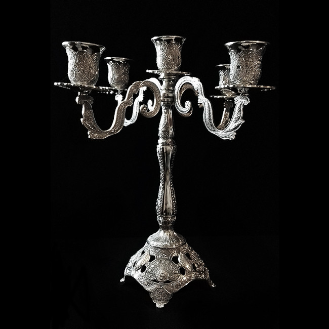 Candelabro Metal Prata Turca 5 Velas 34x37m