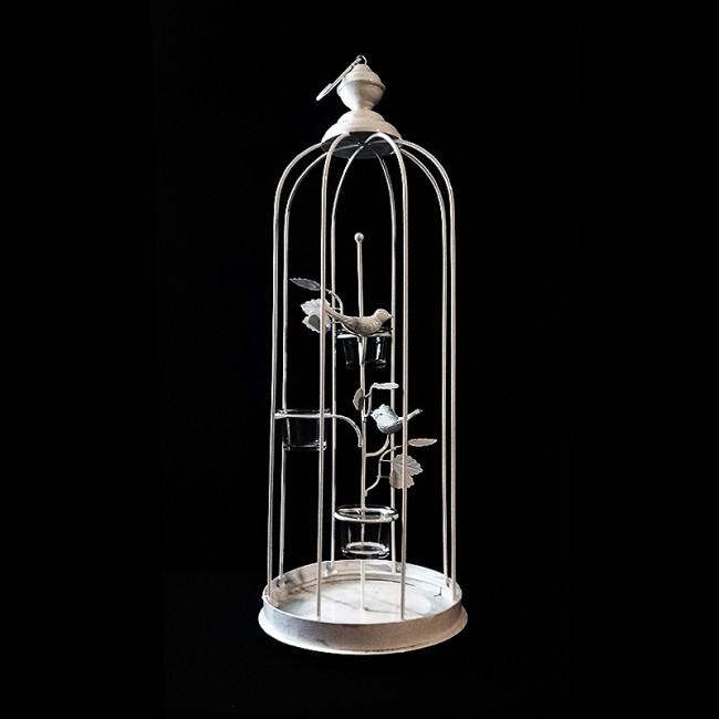 Gaiola Ferro Suporte Velas Branca 22x60cm