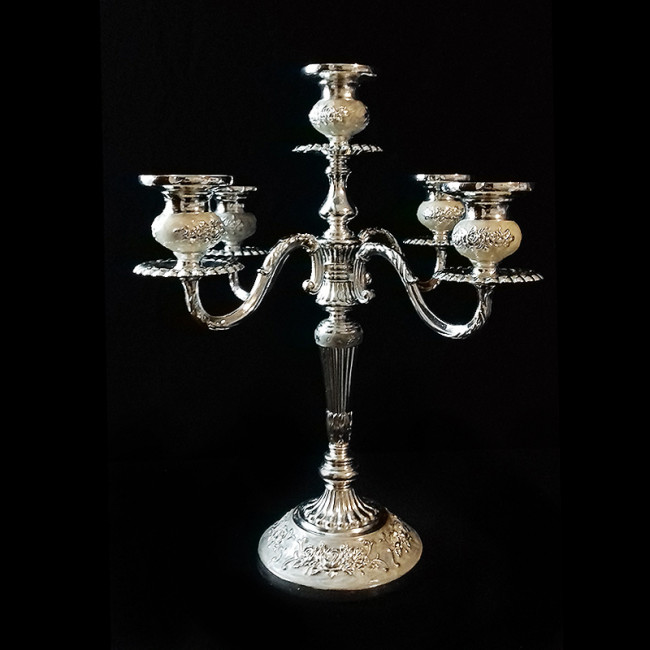 Candelabro Metal Prateado 5 Velas 32X37cm