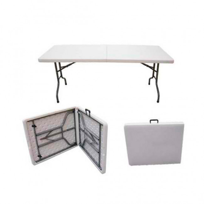 Mesa Plástico Branca Dobrável C/ Pé Ferro 182x74cm