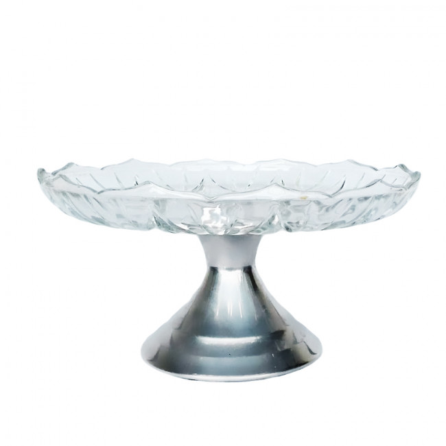 Bandeja Vidro Craquelado Red Pé Inox 32cm