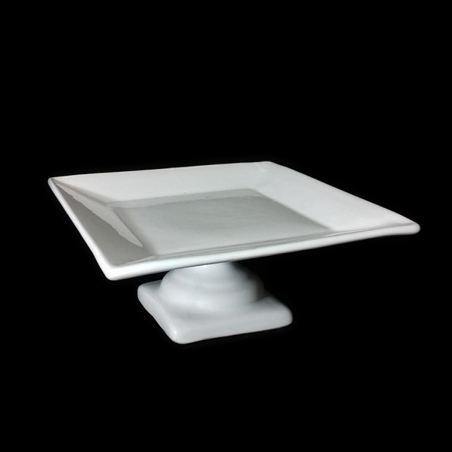 Bandeja Cerâm Branca Quad C/ Pé 26x26x11cm
