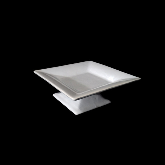 Bandeja Cerâm Branca Quad C/ Pé 20x20x7cm