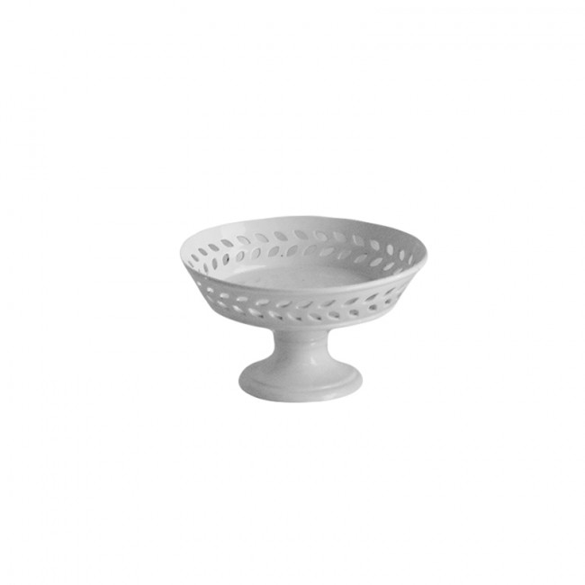 Bandeja Cerâm Branca Folha C/ Pé 24x13xcm