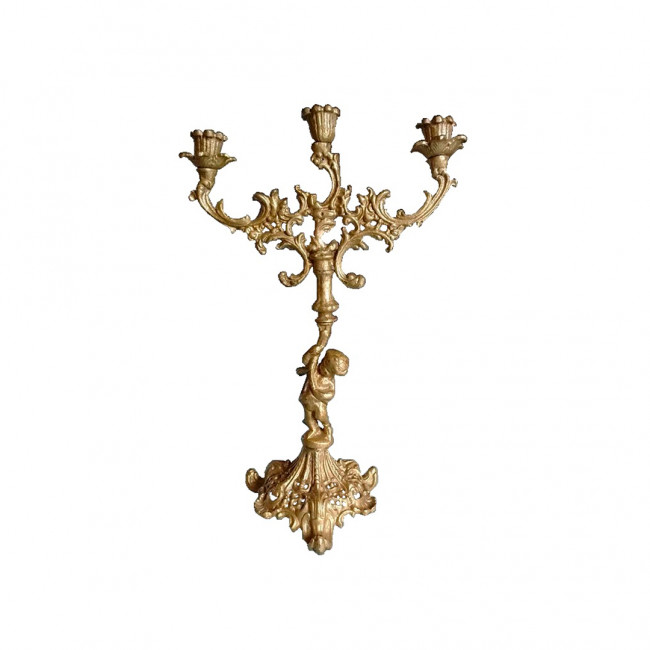 Candelabro Antigo Dourado 3 velas 28x38cm