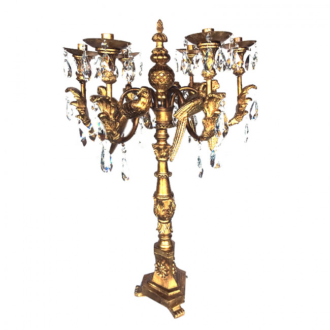 Candelabro Resina Dourada Cristal 55x90cm