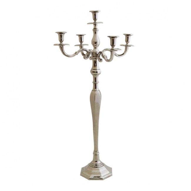 Candelabro Metal Prata 5 Velas 50x96cm