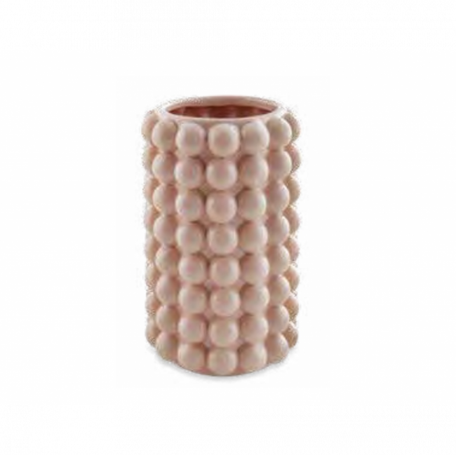 VASO EM CERÂMICA BOLINHAS ROSA ANTIGO $