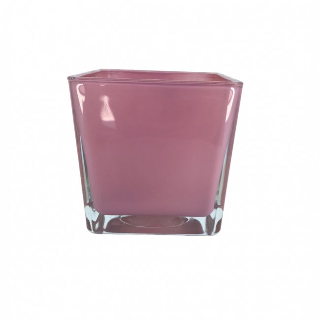 VASO QUADRADO VIDRO ROSA ANTIGO G $