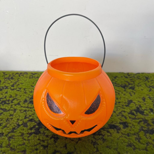 Balde Abóbora Plástico Laranja Halloween