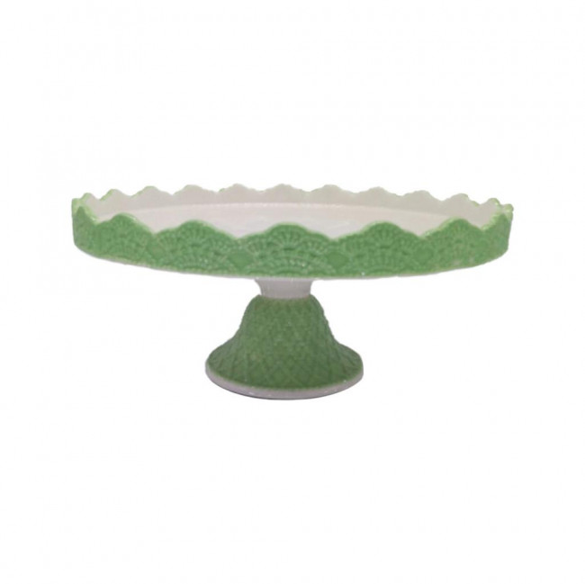 Prato bolo com pé de porcelana Verde \'\'renda\'\' (Ø30x12cm)