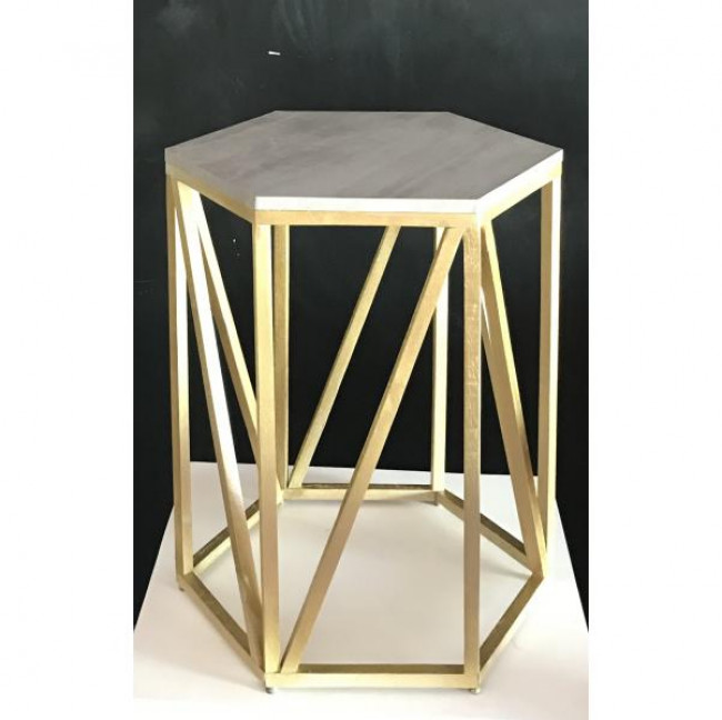 Mesa sextavadas cimento queimado com DOURADO/ DOURADA P. 53 x 45 x 62,5 cm Alt