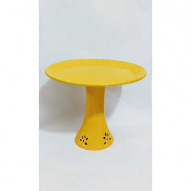 Boleira 24cm altura Cerâmica Amarelo G 21cm diâmetro